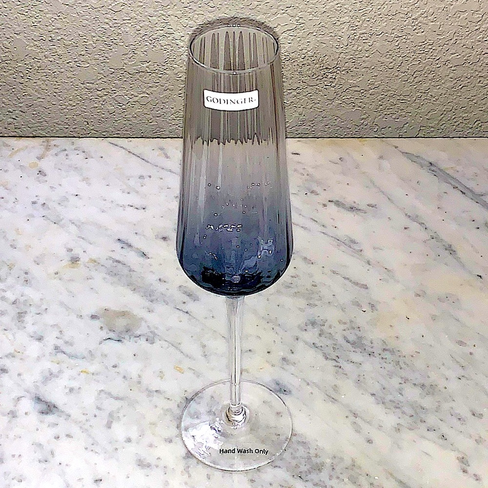 GODINGER SERENA CHAMPAGNE FLUTE CLASS CRYSTAL 10 1/2 IN 8 oz NEW BLUE & CLEAR